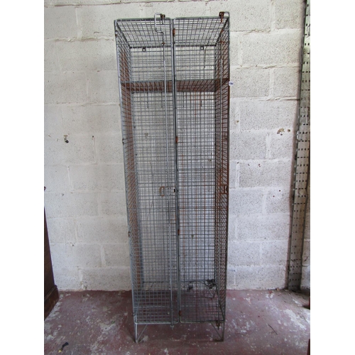 1701 - An industrial steel wirework locker with two compartments, 200cm high x 61cm wide x 48cm deep