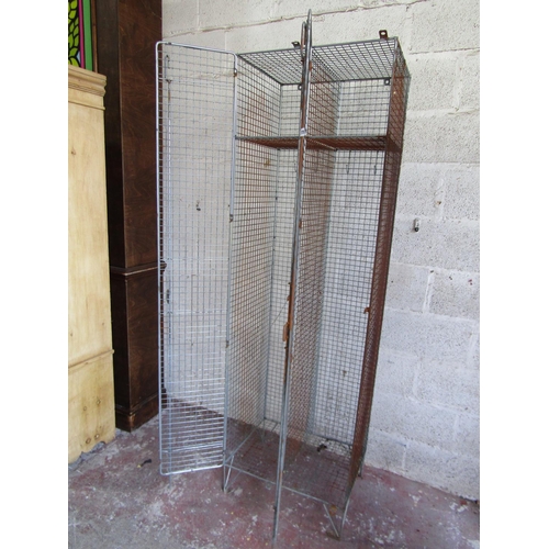 1701 - An industrial steel wirework locker with two compartments, 200cm high x 61cm wide x 48cm deep