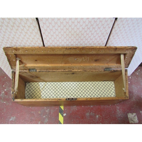 1703 - An unusual narrow old stripped pine blanket box with hinged lid and canted sides with exposed  dovet... 