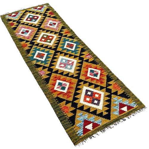 1790 - A Maimana Kilim runner with three rows of stepped medallions  195 x 63cm