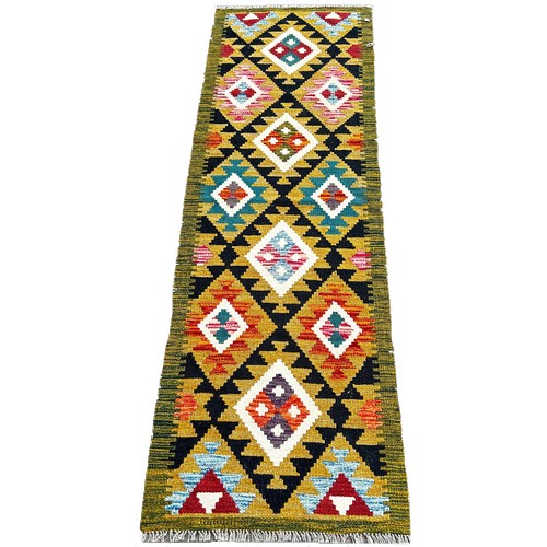 1790 - A Maimana Kilim runner with three rows of stepped medallions  195 x 63cm