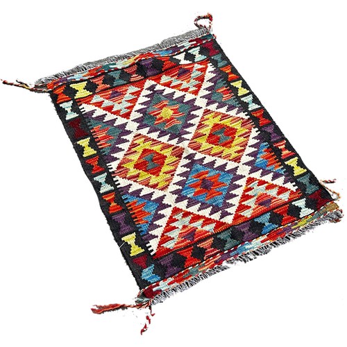 1794 - A small Maimana Kilim mat with a multicoloured stepped diamond pattern 83 x 60cm