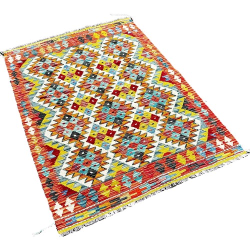 1778 - A Chobi Kilim  with three rows of interlocking stepped diamonds 147 x 104cm