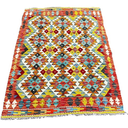 1778 - A Chobi Kilim  with three rows of interlocking stepped diamonds 147 x 104cm