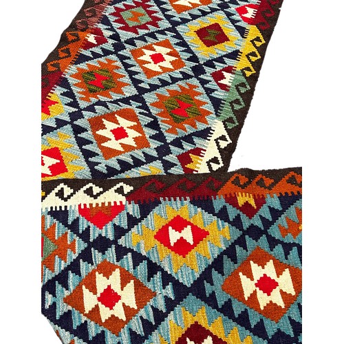 1799 - A Maimana Kilim runner with stepped multicoloured diamond medallions   286 x 76cm