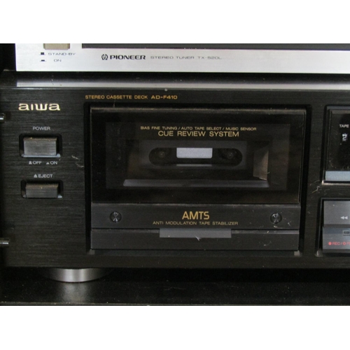 1307 - Glass fronted hifi cabinet (space to store vinyl) together with component parts: Technics turntable,... 