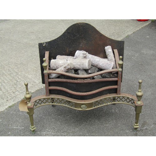 1689 - A country house style cast iron and brass framed fire basket, 68cm high, 76cm wide. (gas powered)( a... 