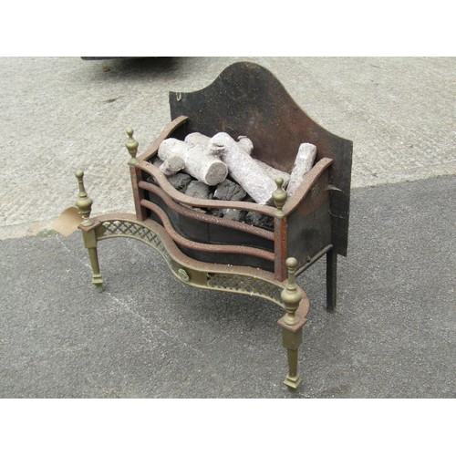 1689 - A country house style cast iron and brass framed fire basket, 68cm high, 76cm wide. (gas powered)( a... 