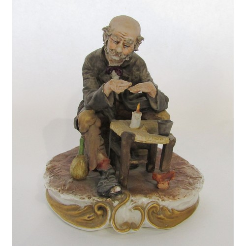 62 - Three Capodimonte figure groups: 'The Gossips' and an old man reading together with one other (3)