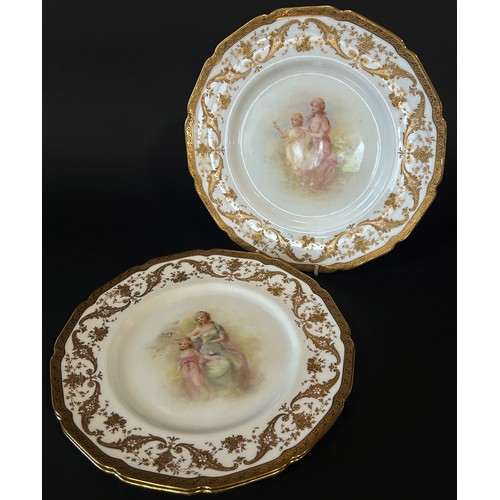 24 - Three Royal Doulton hand painted porcelain plates, each centred with figures, signed A. Dix, set wit... 