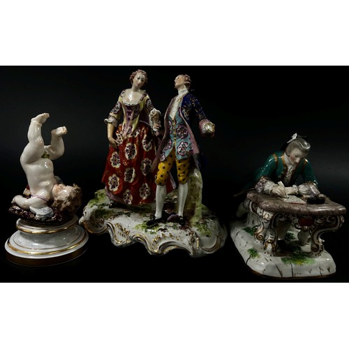 27 - A group of 19th century Meissen and other continental porcelain figure groups (damages and losses th... 