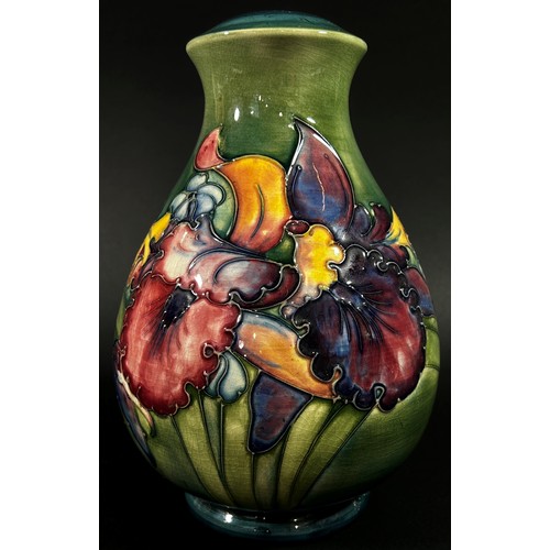 79 - A large Moorcroft pottery porcelain lamp base of tapering form with orchid motif decoration, impress... 