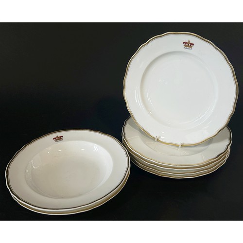 4 - A selection of 19th century and later armorial crested porcelain to include five dinner plates and t... 