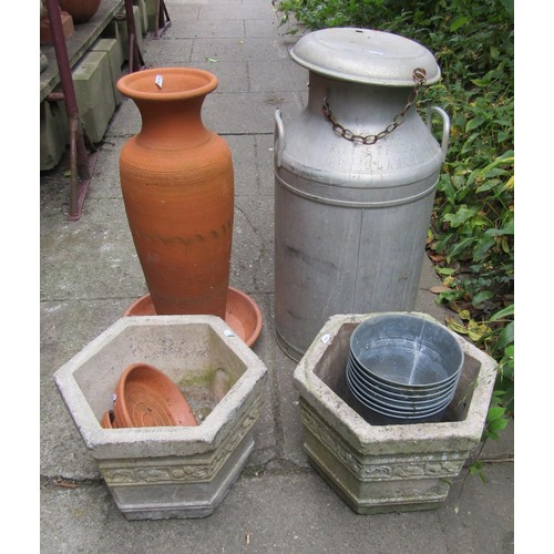 1195 - An aluminium milk churn and cap stamped H Smith Priestfield High Blanty RE, together with a pair of ... 