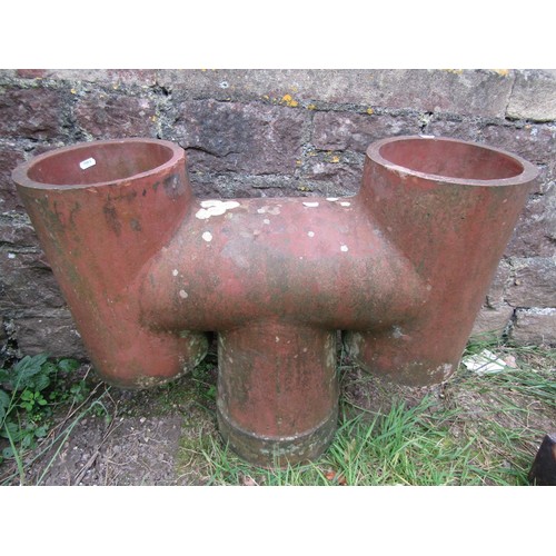 1206 - A reclaimed weathered terracotta H shaped cylindrical chimney pot, 61 cm high