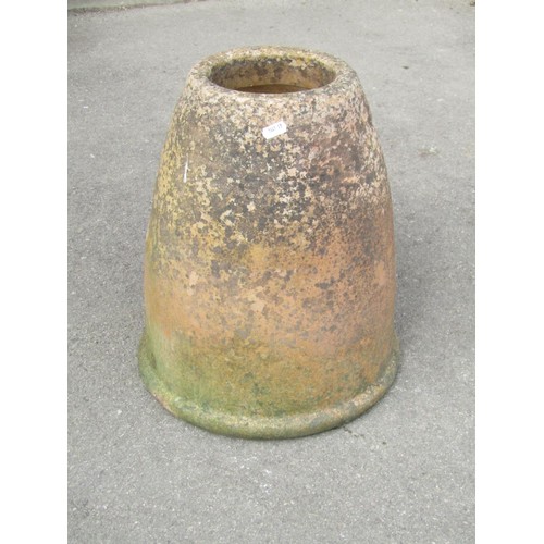 1209 - A weathered buff coloured cylindrical crown top chimney pot 74 cm high together with a weathered ter... 