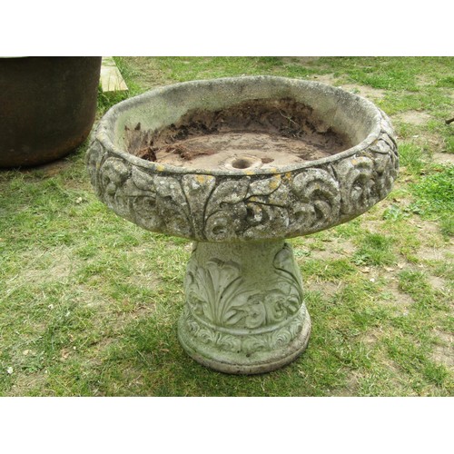 1214 - A large weathered cast composition stone garden planter, the square circular bowl with scrolling aca... 