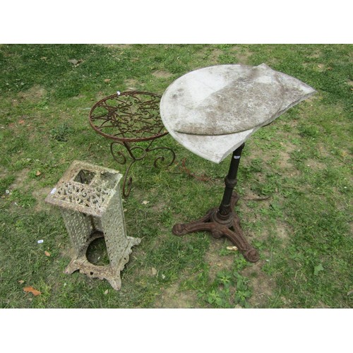 1231 - One lot of miscellaneous items to include 3 iron work tables of varying design, wire work hanging ba... 