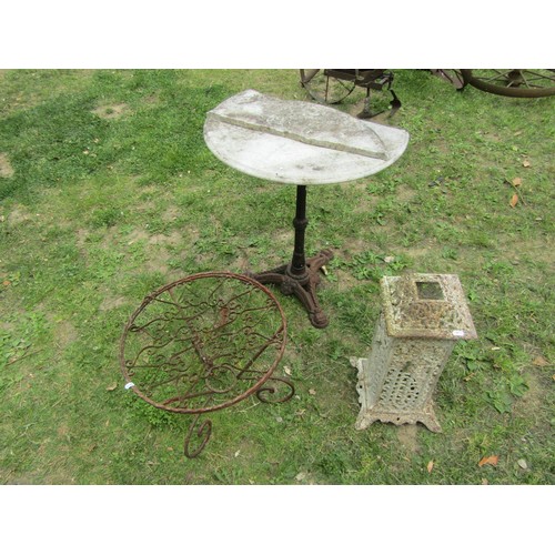 1231 - One lot of miscellaneous items to include 3 iron work tables of varying design, wire work hanging ba... 