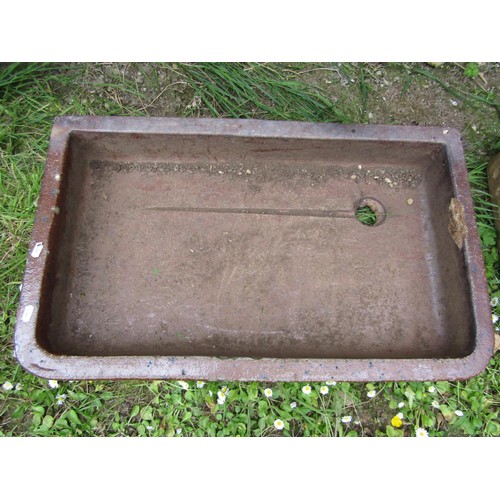 1233 - A salt glazed shallow rectangular sink with rounded front corners, 14 cm high x 77 cm x 46 cm togeth... 