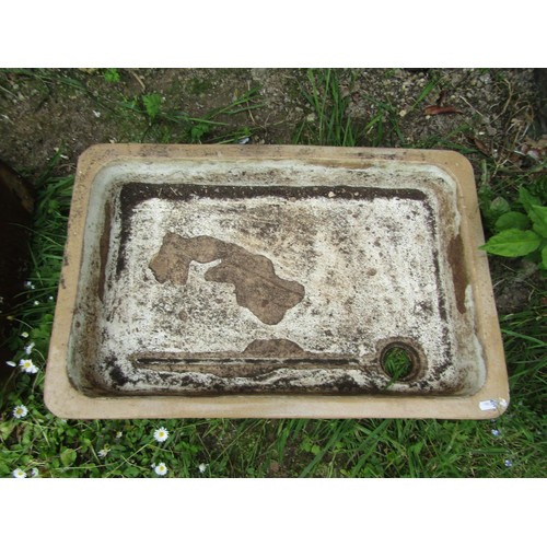 1233 - A salt glazed shallow rectangular sink with rounded front corners, 14 cm high x 77 cm x 46 cm togeth... 