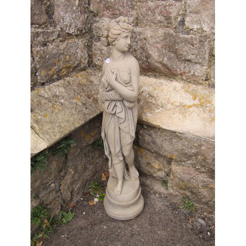 1273 - Two small weathered cast composition stone garden ornaments in the form of classical maidens in vary... 