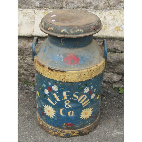 1274 - A vintage cast iron Torridge Vale milk churn and cap with hand painted floral and further detail, 57... 