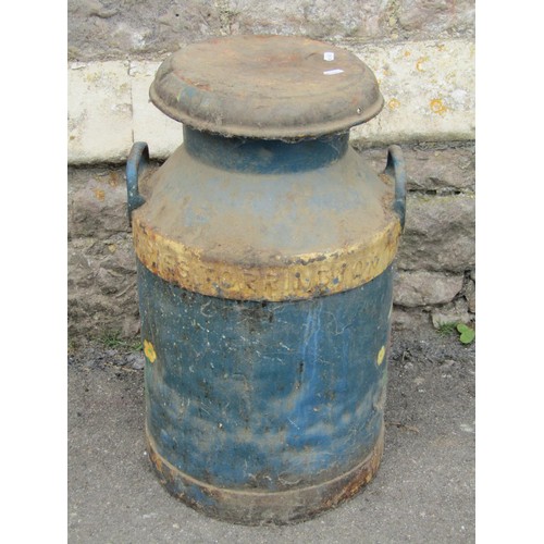 1274 - A vintage cast iron Torridge Vale milk churn and cap with hand painted floral and further detail, 57... 