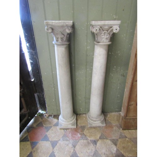 1302 - A pair of 19th century carved marble  columns with gothic tracery caps 92 cm high, the caps 16.5 cm ... 