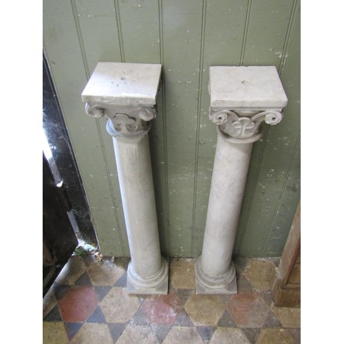 1302 - A pair of 19th century carved marble  columns with gothic tracery caps 92 cm high, the caps 16.5 cm ... 