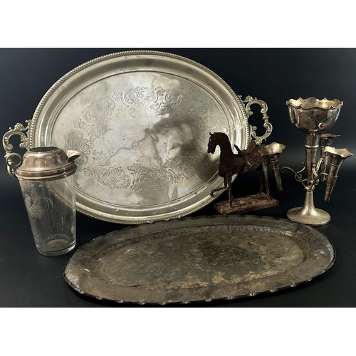 170 - A large collection of mixed silver plated wares to include teawares, trays, stirrup cups, etc (conta... 