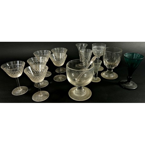 145 - A large and wide ranging collection of mixed 18th century and later drinking glasses to include wryt... 