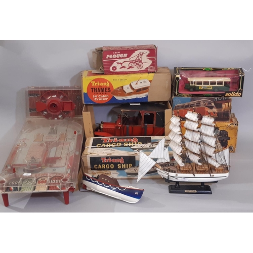 873 - Vintage boxed model vehicles comprising 1950's Farm Plough by Mettoy, a German made tin-plate VW Cam... 