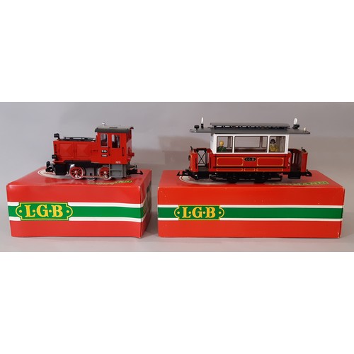 877 - Two LGB (Lehmann Gross Bahn) G scale model street cars numbers 2090 and 3600 in original boxes (2)