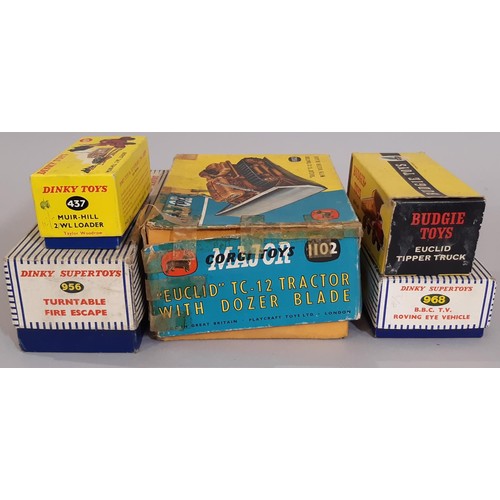 885 - Five 1960's boxed model vehicles comprising Dinky 437 Muir Hill Loader, Dinky 968 BBC TV Roving Eye,... 