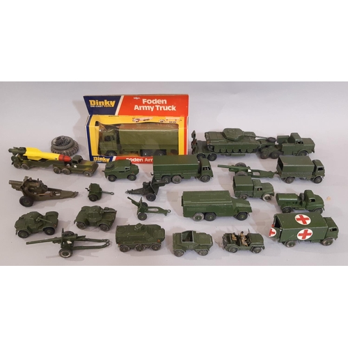 887 - A collection of Dinky military vehicles including boxed Foden Army Truck 668, unboxed Tank Transport... 