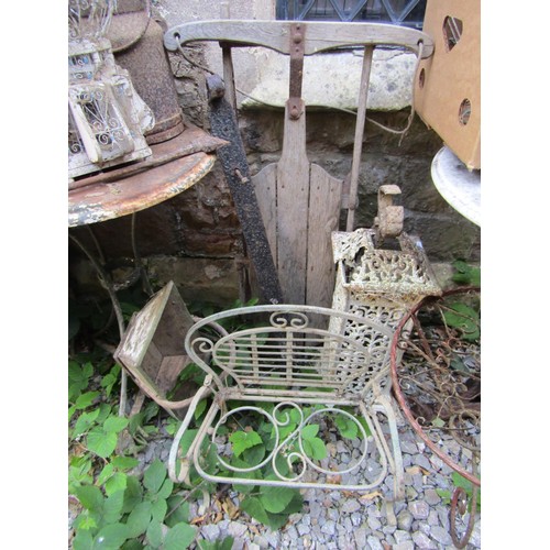 1231 - One lot of miscellaneous items to include 3 iron work tables of varying design, wire work hanging ba... 