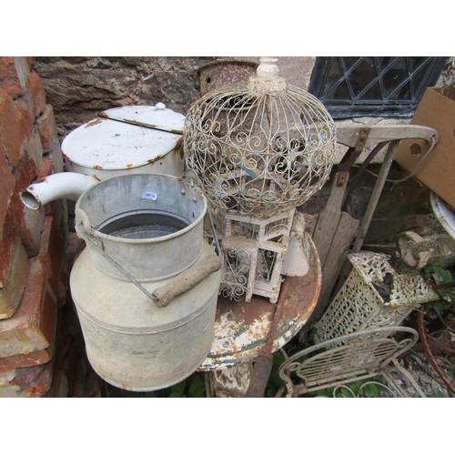 1231 - One lot of miscellaneous items to include 3 iron work tables of varying design, wire work hanging ba... 