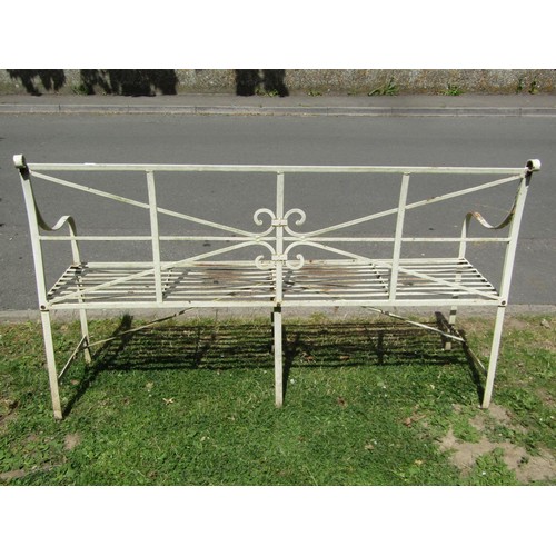 1258 - A Regency style strapwork garden bench 154 cm long