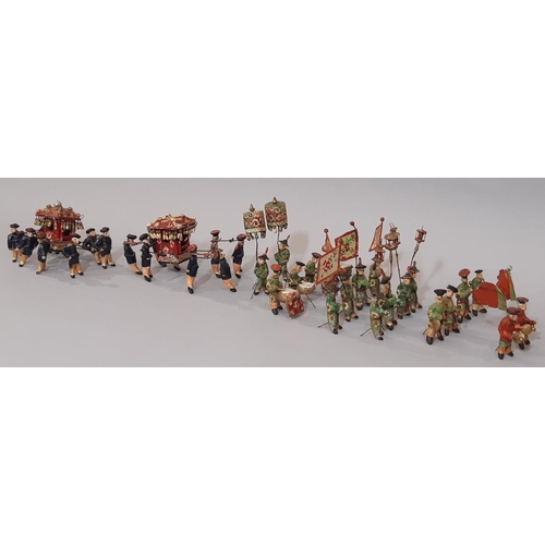 908 - An extensive collection of early 20th Chinese miniature clay figures painted and glazed forming a tr... 