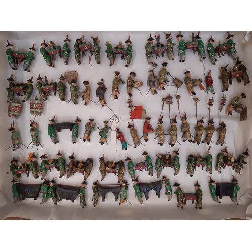 908 - An extensive collection of early 20th Chinese miniature clay figures painted and glazed forming a tr... 