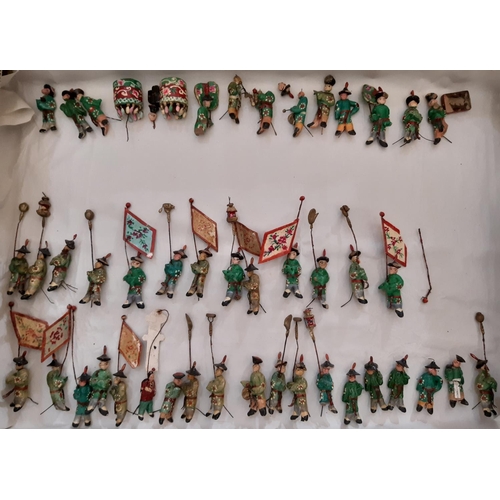 908 - An extensive collection of early 20th Chinese miniature clay figures painted and glazed forming a tr... 