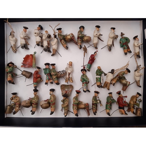 908 - An extensive collection of early 20th Chinese miniature clay figures painted and glazed forming a tr... 