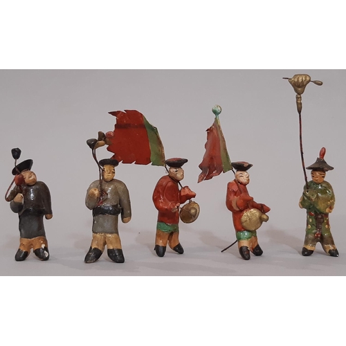 908 - An extensive collection of early 20th Chinese miniature clay figures painted and glazed forming a tr... 