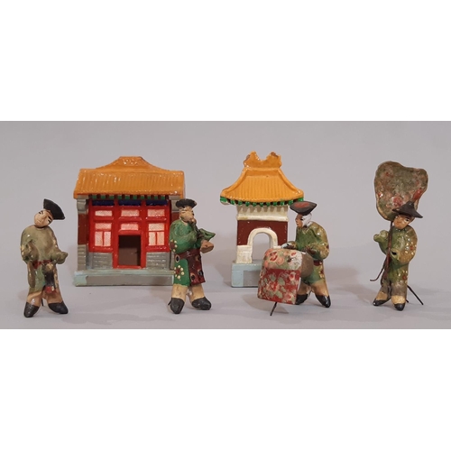 908 - An extensive collection of early 20th Chinese miniature clay figures painted and glazed forming a tr... 