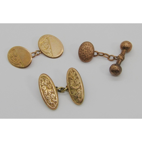 252 - Three antique 9ct single cufflinks, 5.8g total