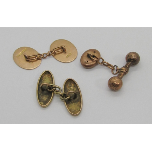 252 - Three antique 9ct single cufflinks, 5.8g total