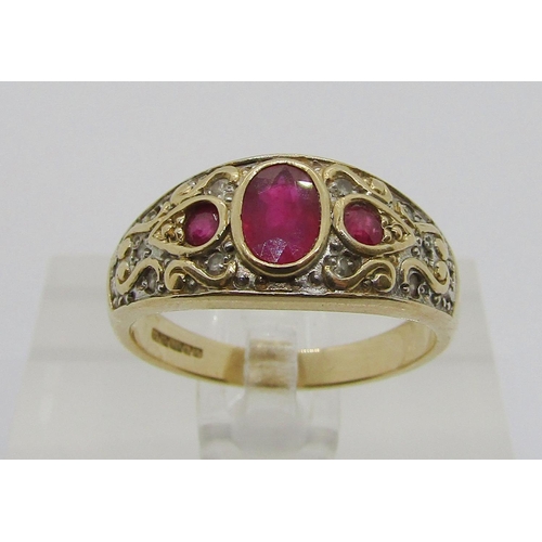 276 - 14ct ruby and diamond dress ring, maker 'RD', Birmingham 1999, size O/P, 4.5g