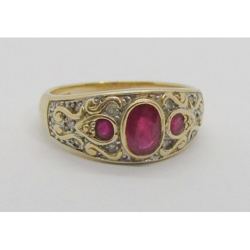 276 - 14ct ruby and diamond dress ring, maker 'RD', Birmingham 1999, size O/P, 4.5g