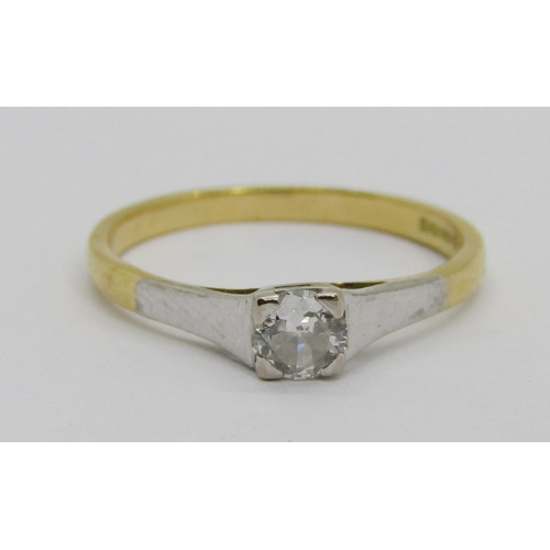 280 - Art Deco style 18ct diamond solitaire ring, 0.20ct approx, Birmingham 2001, size M, 1.8g